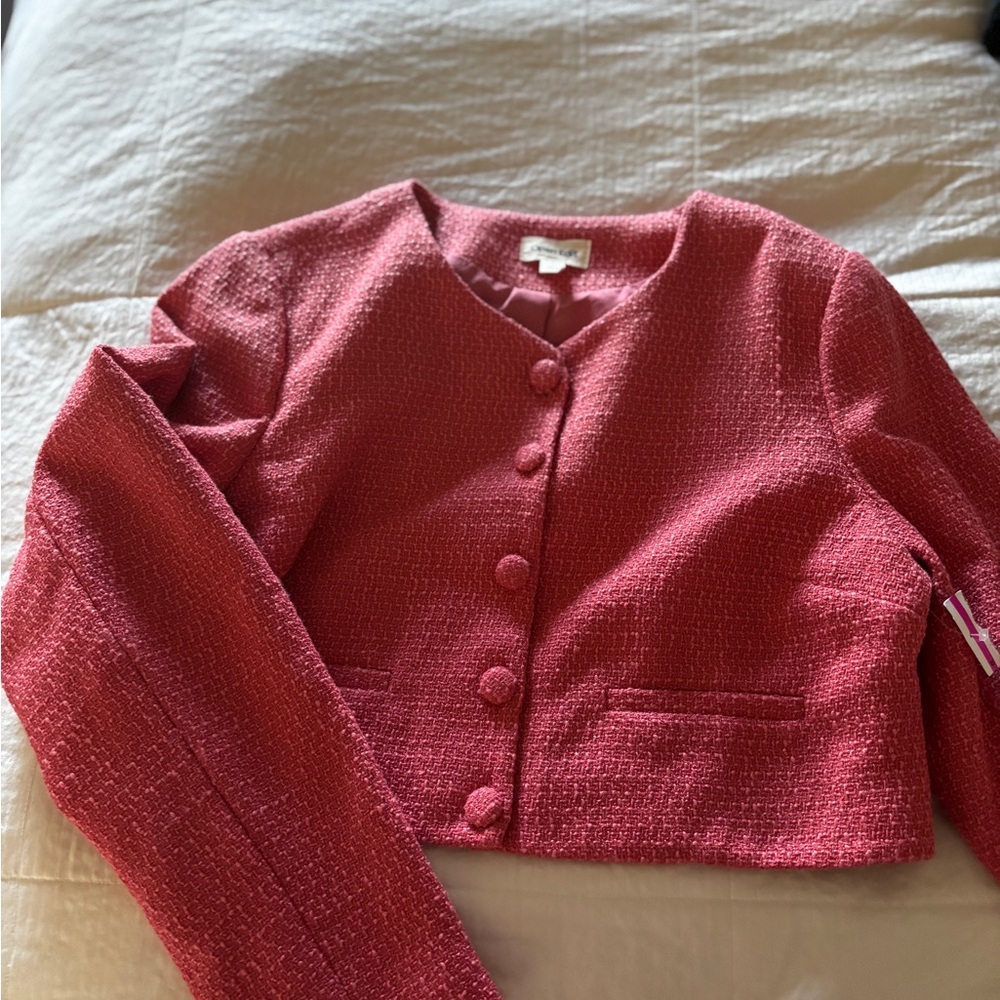 Elegant Textured Blazer in Rich Pink